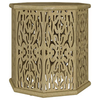 Ores Accent Side Table with Intricate Carvings, Brown Mango Wood -BM329154