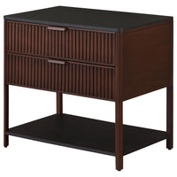 Zemy Side End Table, 2 Drawers, Open Shelf, Black Metal, Rust Brown -BM329158