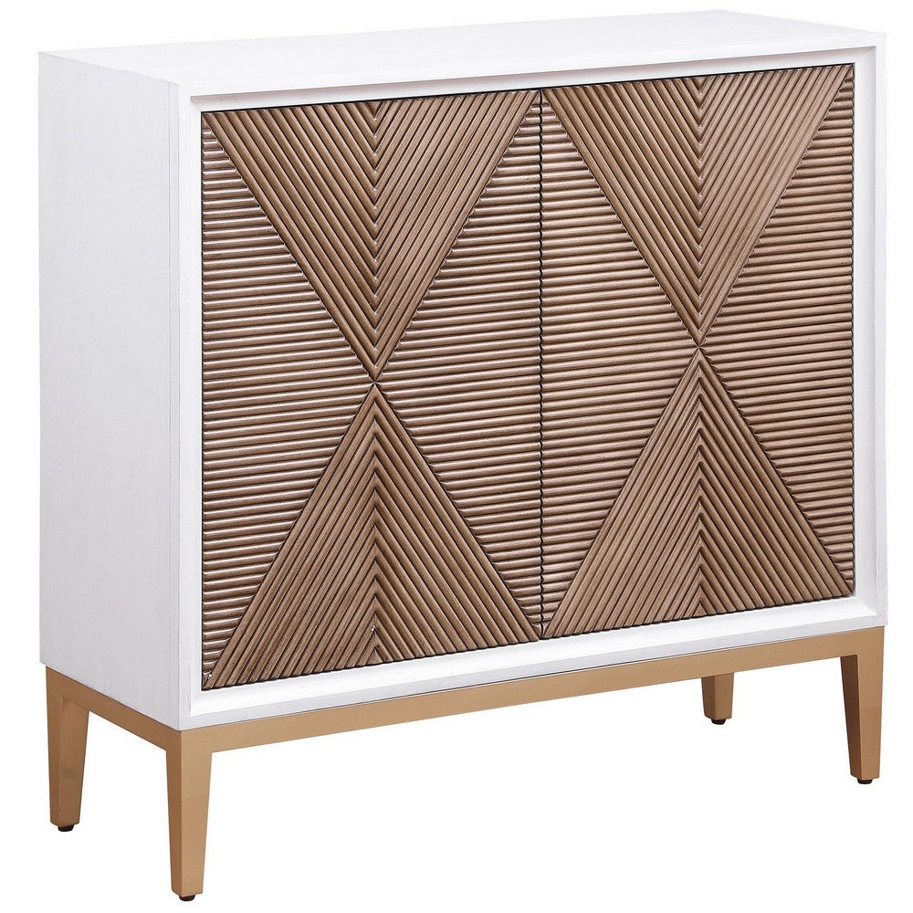 Chan Accent Cabinet, 2 Parquet Fluted Doors, 36 Inch White Brown -BM329159