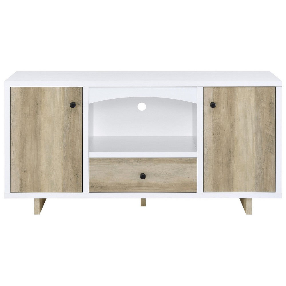 Aton Credenza, 2 Doors, 1 Drawer, Arched Front, 60 Inch White Brown -BM329160