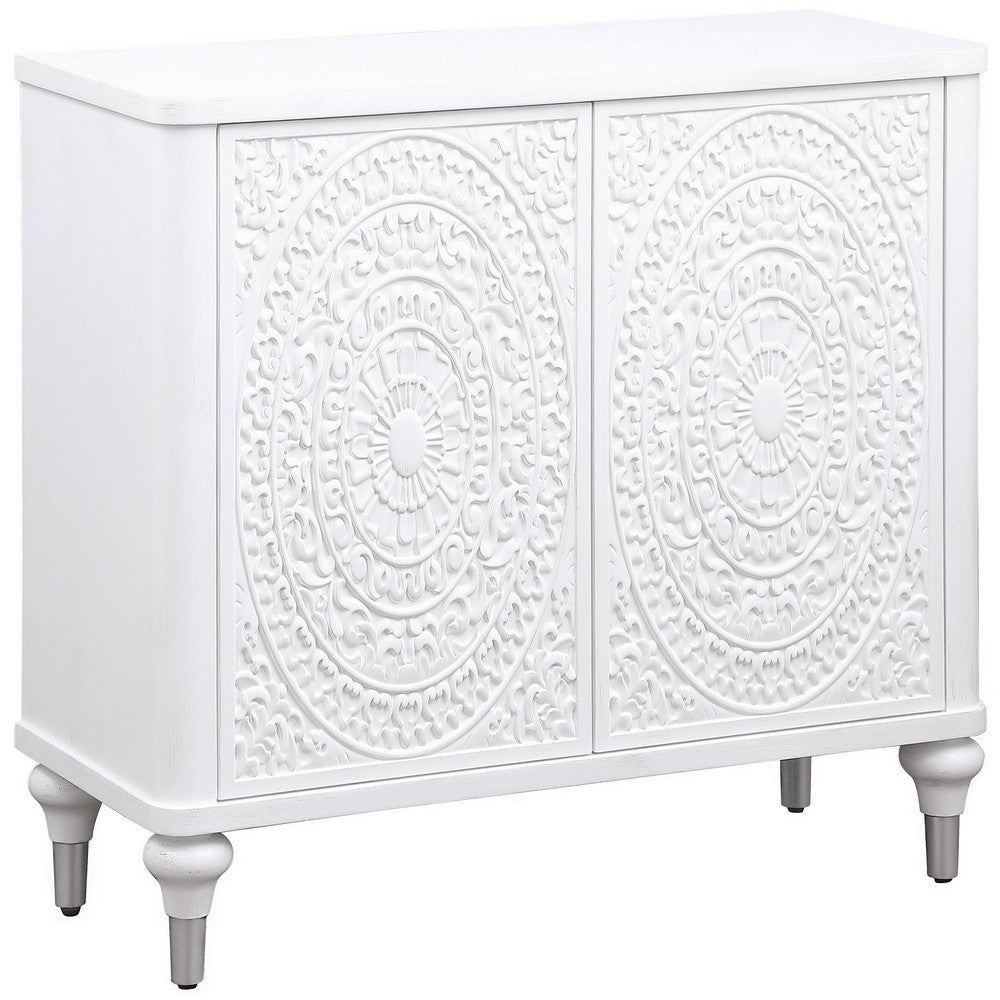 Cardi Accent Cabinet, 2 Medallion Carved Doors, 36 Inch Classic White -BM329161