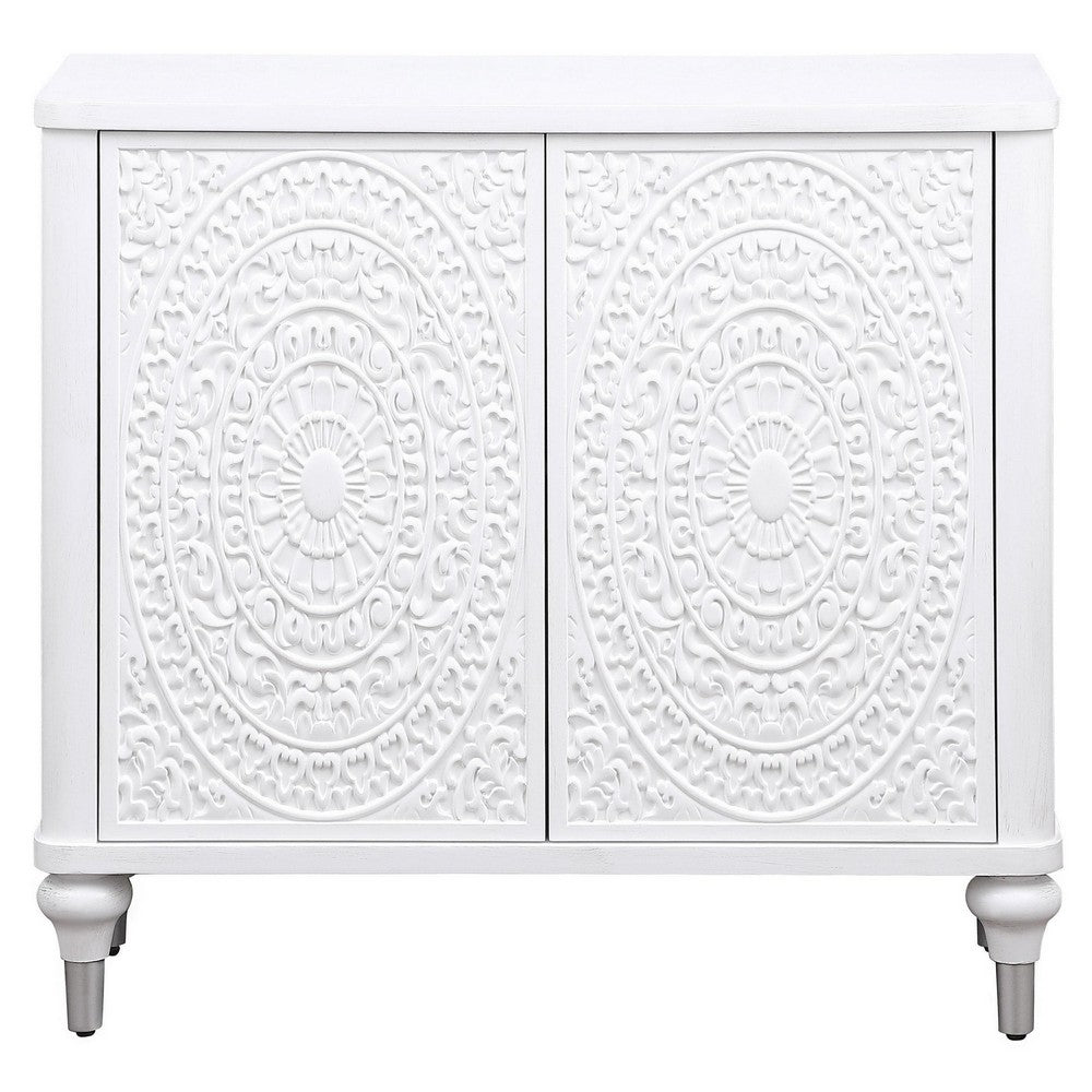 Cardi Accent Cabinet, 2 Medallion Carved Doors, 36 Inch Classic White -BM329161