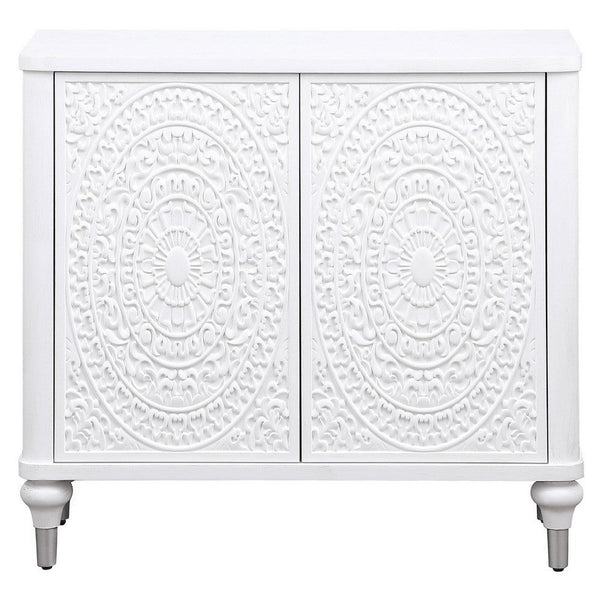 Cardi Accent Cabinet, 2 Medallion Carved Doors, 36 Inch Classic White -BM329161