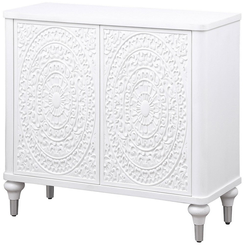 Cardi Accent Cabinet, 2 Medallion Carved Doors, 36 Inch Classic White -BM329161