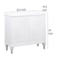 Cardi Accent Cabinet, 2 Medallion Carved Doors, 36 Inch Classic White -BM329161