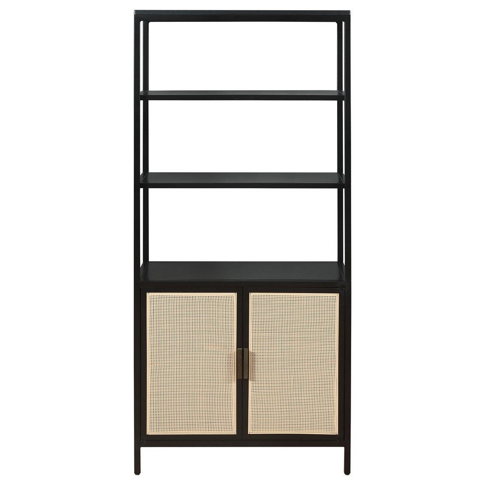 Lanie Tall Accent Cabinet, 3 Shelves 2 Doors, PE Cane, Black Metal -BM329162