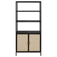 Lanie Tall Accent Cabinet, 3 Shelves 2 Doors, PE Cane, Black Metal -BM329162