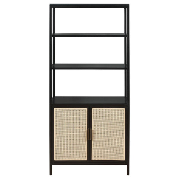 Lanie Tall Accent Cabinet, 3 Shelves 2 Doors, PE Cane, Black Metal -BM329162