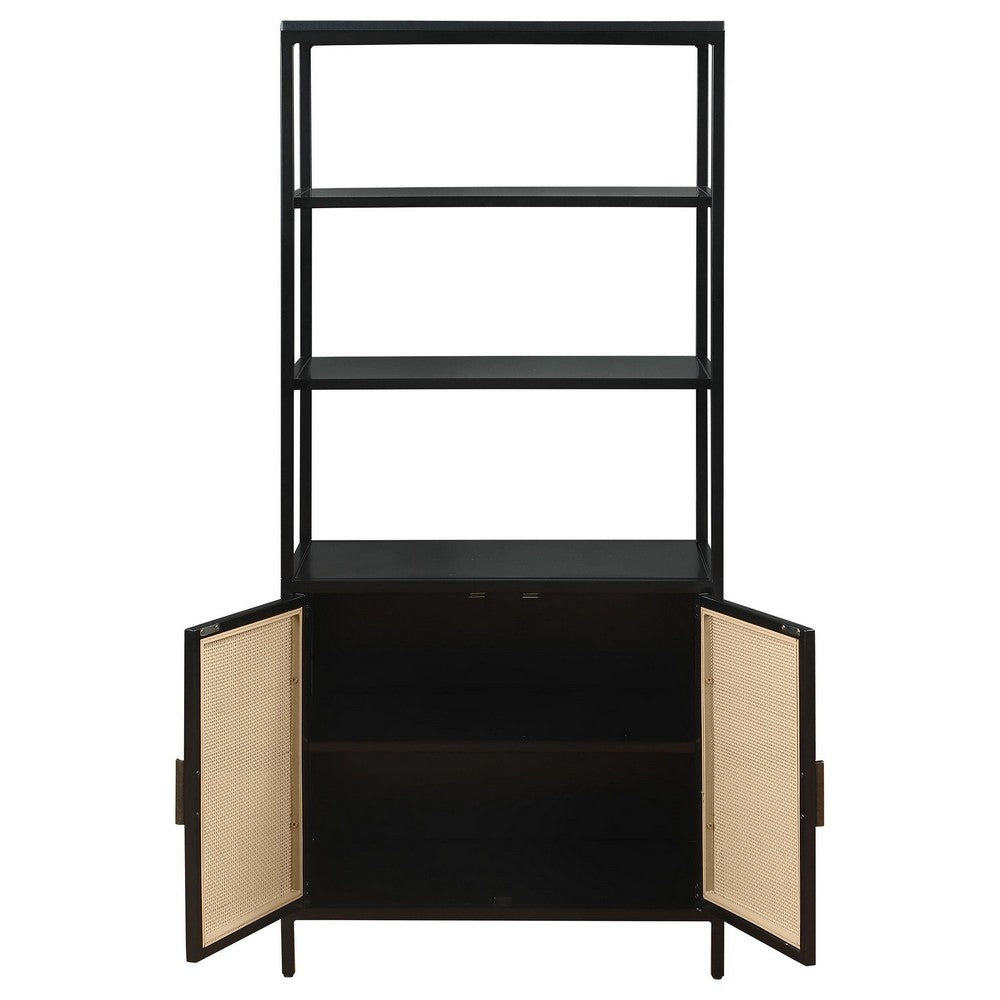 Lanie Tall Accent Cabinet, 3 Shelves 2 Doors, PE Cane, Black Metal -BM329162