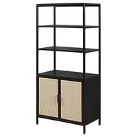 Lanie Tall Accent Cabinet, 3 Shelves 2 Doors, PE Cane, Black Metal -BM329162