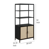 Lanie Tall Accent Cabinet, 3 Shelves 2 Doors, PE Cane, Black Metal -BM329162