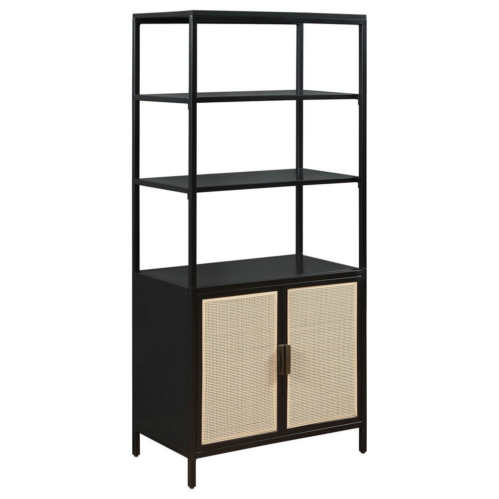 Lanie Tall Accent Cabinet, 3 Shelves 2 Doors, PE Cane, Black Metal -BM329162