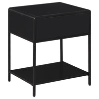 Lanie Bedside Table with Drawer and Open Shelf, PE Cane, Black Metal -BM329164