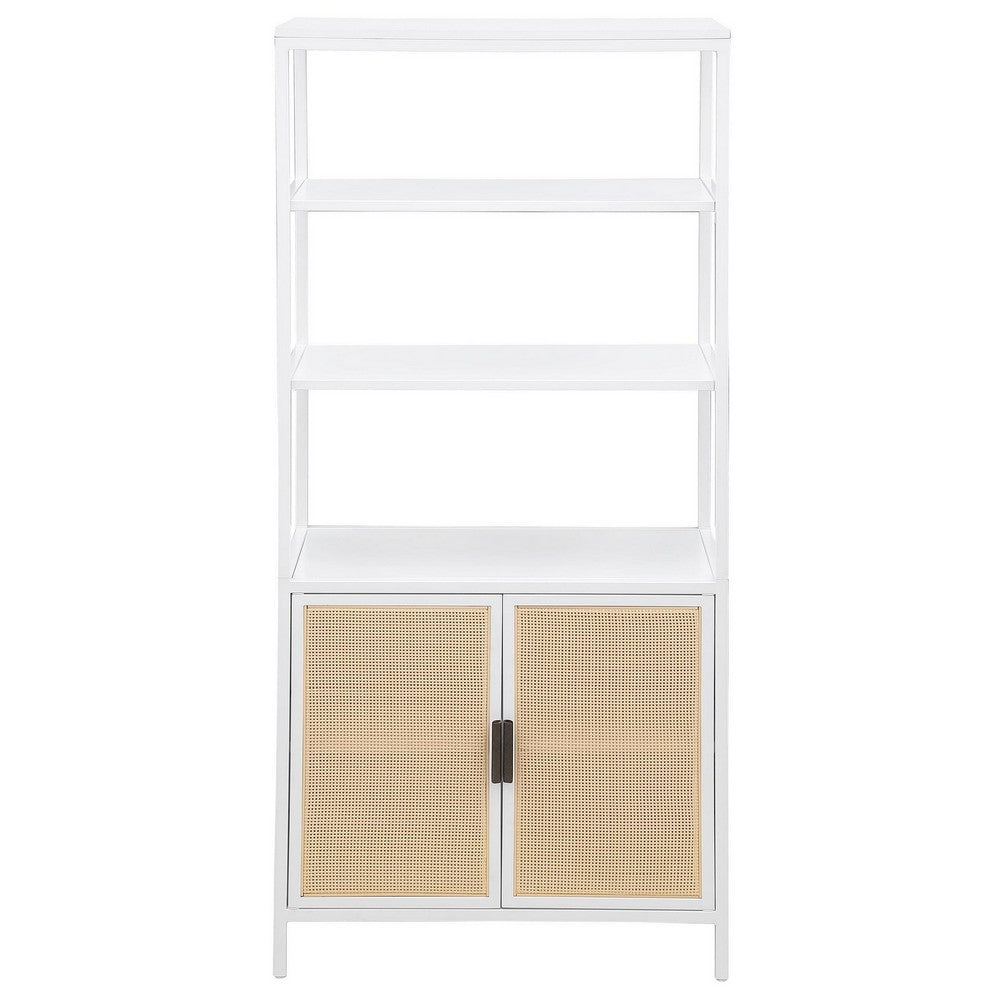 Lanie Tall Accent Cabinet, 3 Shelves 2 Doors, PE Cane, White Metal -BM329165