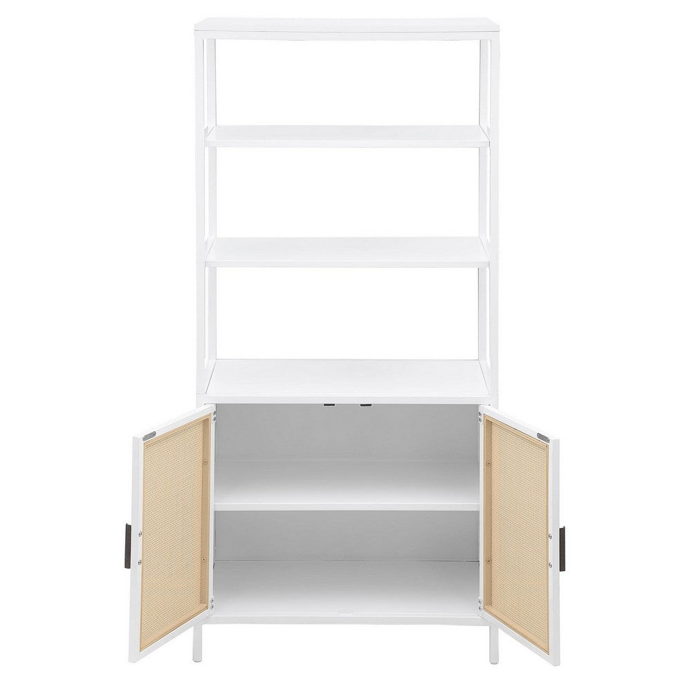Lanie Tall Accent Cabinet, 3 Shelves 2 Doors, PE Cane, White Metal -BM329165