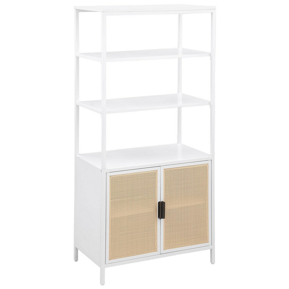 Lanie Tall Accent Cabinet, 3 Shelves 2 Doors, PE Cane, White Metal -BM329165