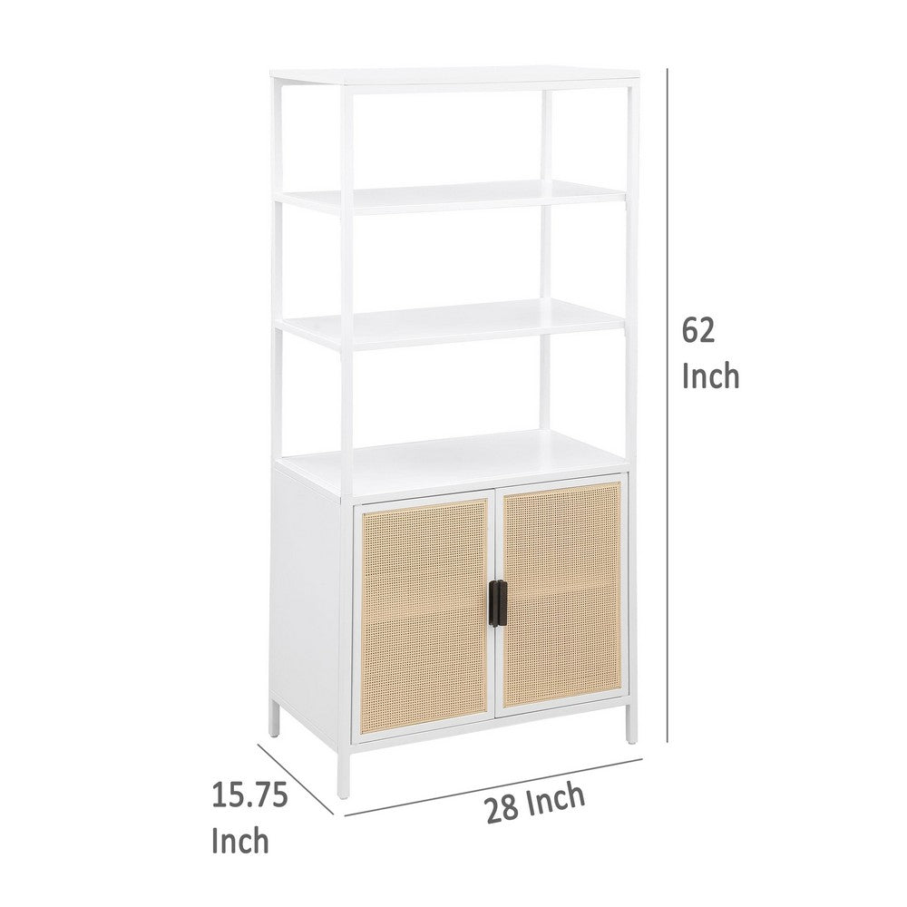 Lanie Tall Accent Cabinet, 3 Shelves 2 Doors, PE Cane, White Metal -BM329165