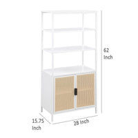 Lanie Tall Accent Cabinet, 3 Shelves 2 Doors, PE Cane, White Metal -BM329165