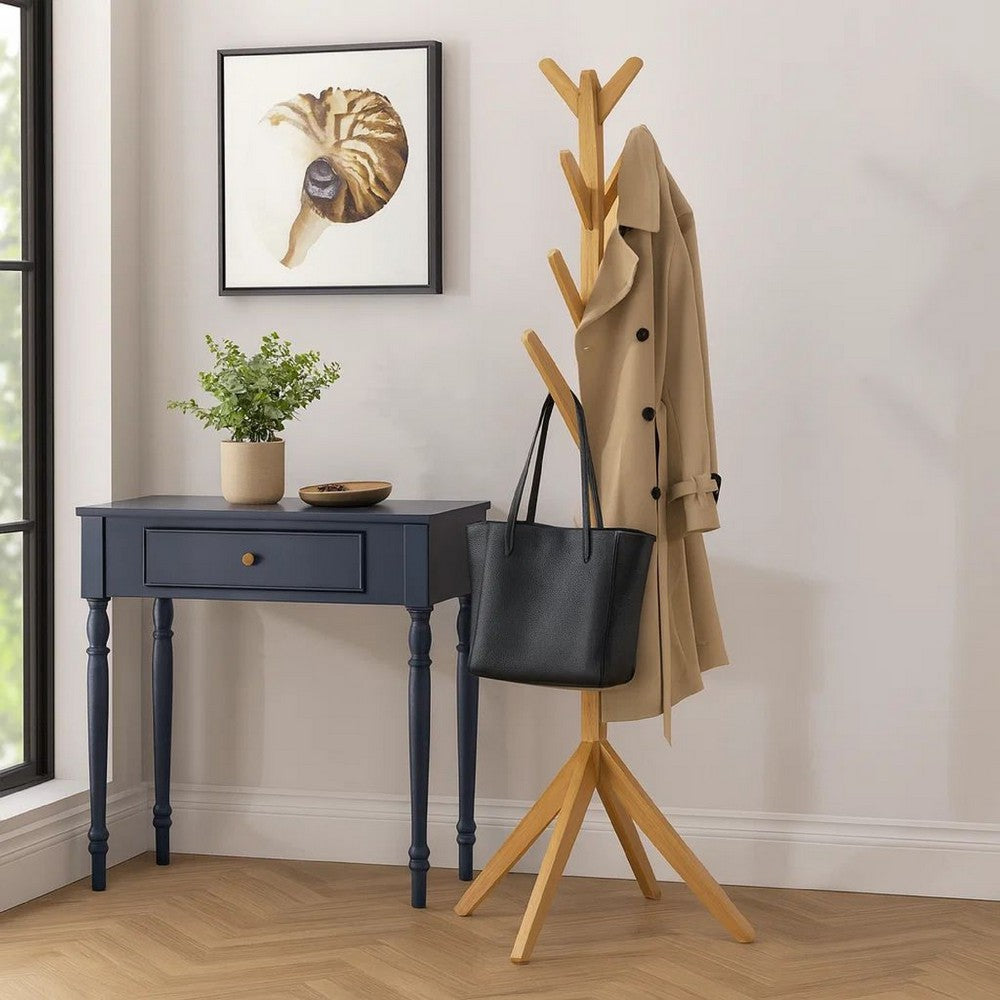 Margo Coat Rack, 8 Hooks, Tree Inspired Design, Oak Brown Solid wood -BM329168