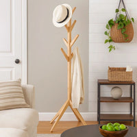 Margo Coat Rack, 8 Hooks, Tree Inspired Design, Oak Brown Solid wood -BM329168