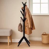 Margo Coat Rack, 8 Hooks and Tree Inspired Design, Black Solid wood -BM329169