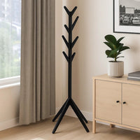 Margo Coat Rack, 8 Hooks and Tree Inspired Design, Black Solid wood -BM329169