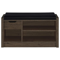 Aryn Storage Bench, Adjustable Shelf, Black Faux Leather, Dark Brown -BM329171