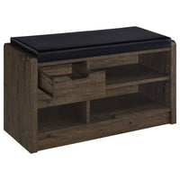 Aryn Storage Bench, Adjustable Shelf, Black Faux Leather, Dark Brown -BM329171