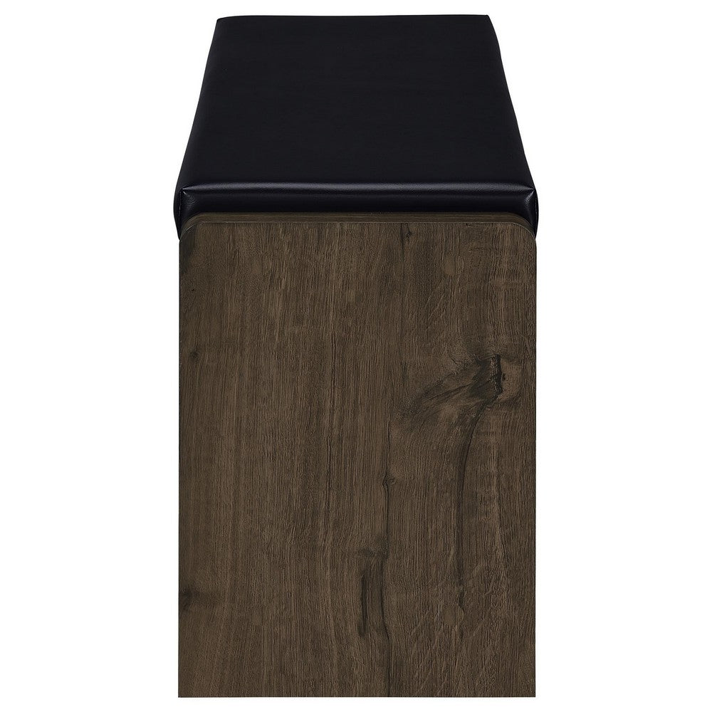 Aryn Storage Bench, Adjustable Shelf, Black Faux Leather, Dark Brown -BM329171