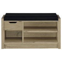 Aryn Storage Bench, Adjustable Shelf, Black Faux Leather, Oak Brown -BM329172