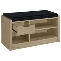 Aryn Storage Bench, Adjustable Shelf, Black Faux Leather, Oak Brown -BM329172