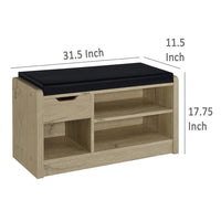 Aryn Storage Bench, Adjustable Shelf, Black Faux Leather, Oak Brown -BM329172