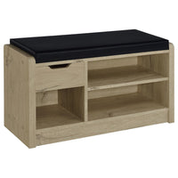 Aryn Storage Bench, Adjustable Shelf, Black Faux Leather, Oak Brown -BM329172