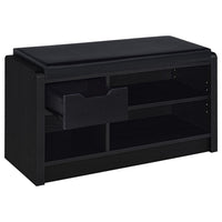Aryn Storage Bench with Adjustable Shelf, Black Faux Leather, Black -BM329173