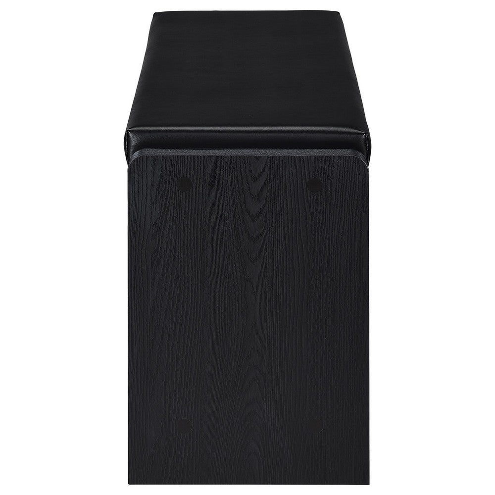 Aryn Storage Bench with Adjustable Shelf, Black Faux Leather, Black -BM329173