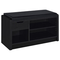 Aryn Storage Bench with Adjustable Shelf, Black Faux Leather, Black -BM329173