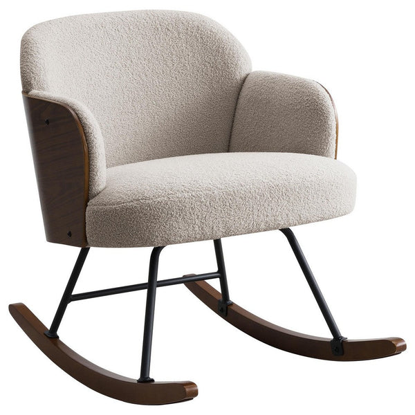 Perry Accent Rocking Chair, Modern Walnut Brown Bentwood, Beige Boucle -BM329174
