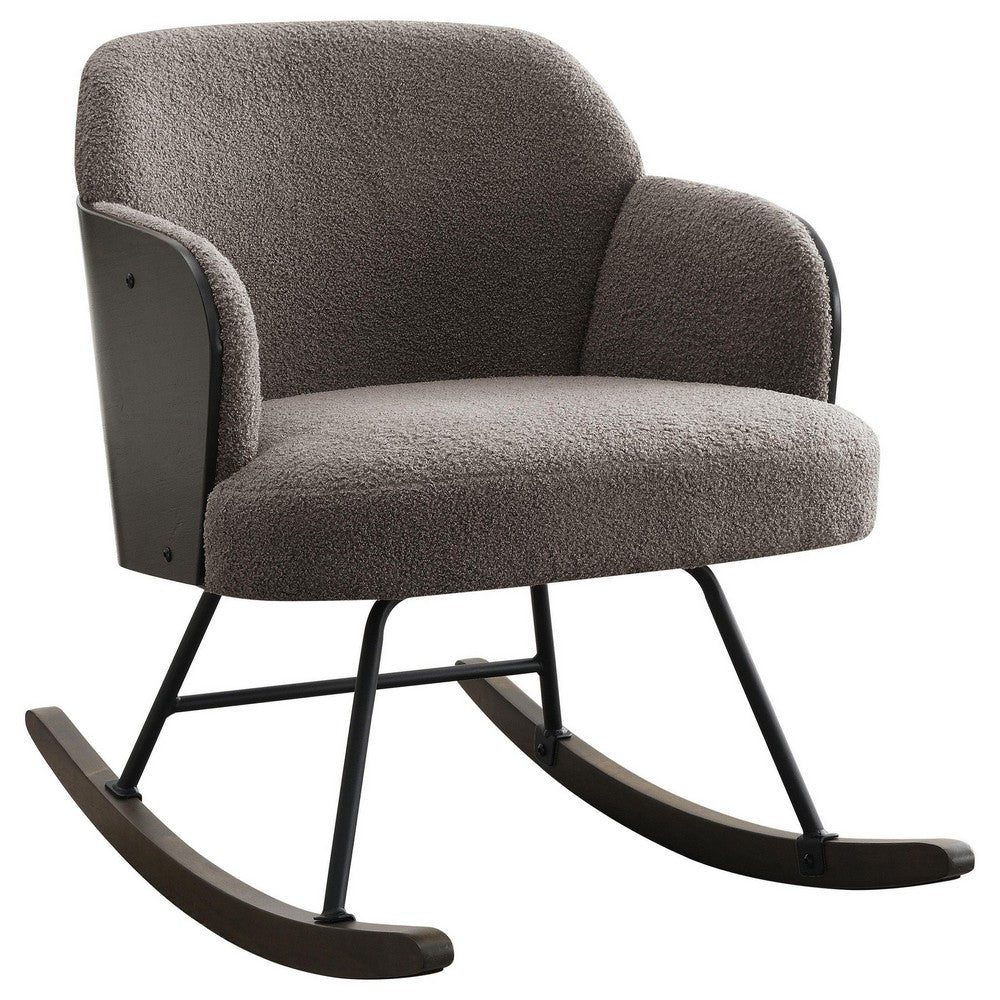 Perry Accent Rocking Chair, Modern Walnut Brown Bentwood, Gray Boucle -BM329175