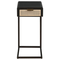 Lanie Side C Table, 1 Drawer, Sleek Black Metal Frame, Faux Rattan -BM329176