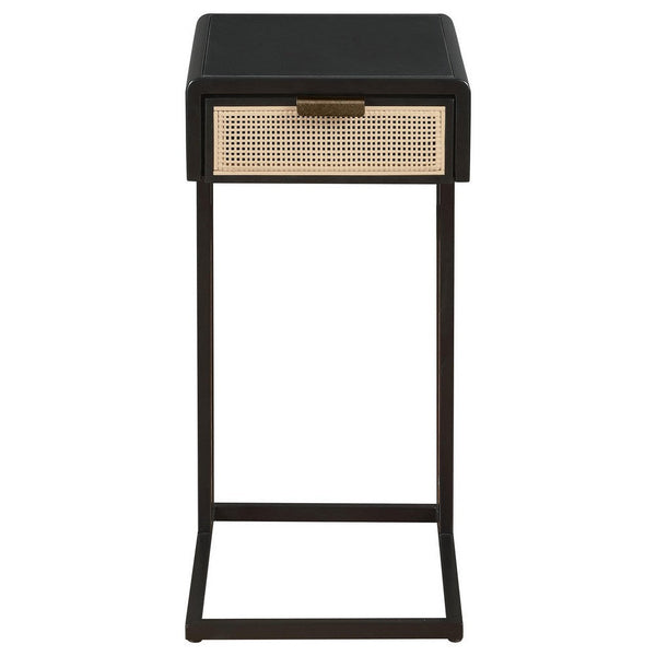 Lanie Side C Table, 1 Drawer, Sleek Black Metal Frame, Faux Rattan -BM329176