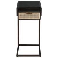 Lanie Side C Table, 1 Drawer, Sleek Black Metal Frame, Faux Rattan -BM329176