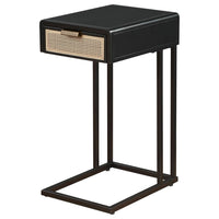 Lanie Side C Table, 1 Drawer, Sleek Black Metal Frame, Faux Rattan -BM329176