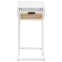 Lanie Side C Table, 1 Drawer, Sleek White Metal Frame, Faux Rattan -BM329177