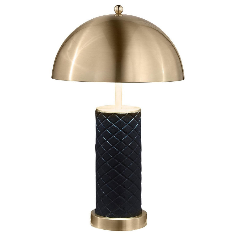 Eris Table Lamp Set of 2 with LED, Gold Dome Shade, Black Faux Leather -BM329180