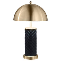 Eris Table Lamp Set of 2 with LED, Gold Dome Shade, Black Faux Leather -BM329180