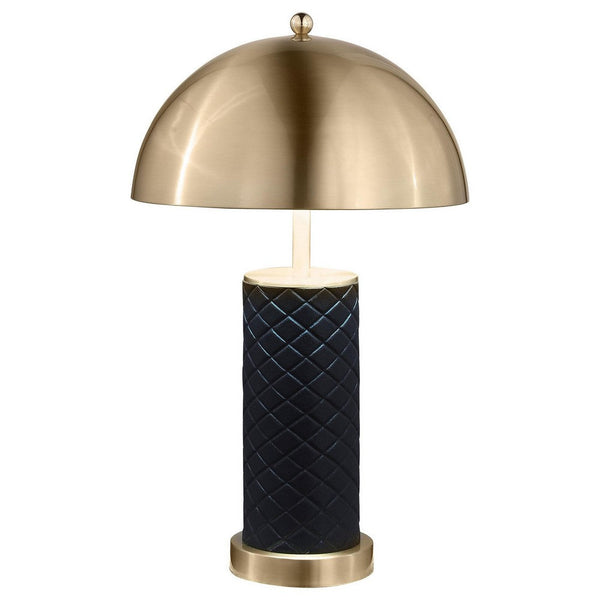 Eris Table Lamp Set of 2 with LED, Gold Dome Shade, Black Faux Leather -BM329180