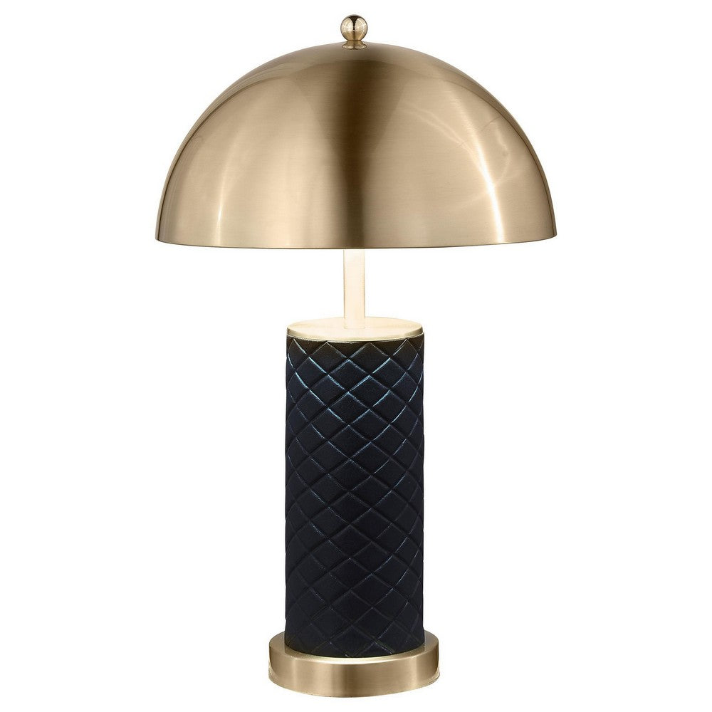 Eris Table Lamp Set of 2 with LED, Gold Dome Shade, Black Faux Leather -BM329180