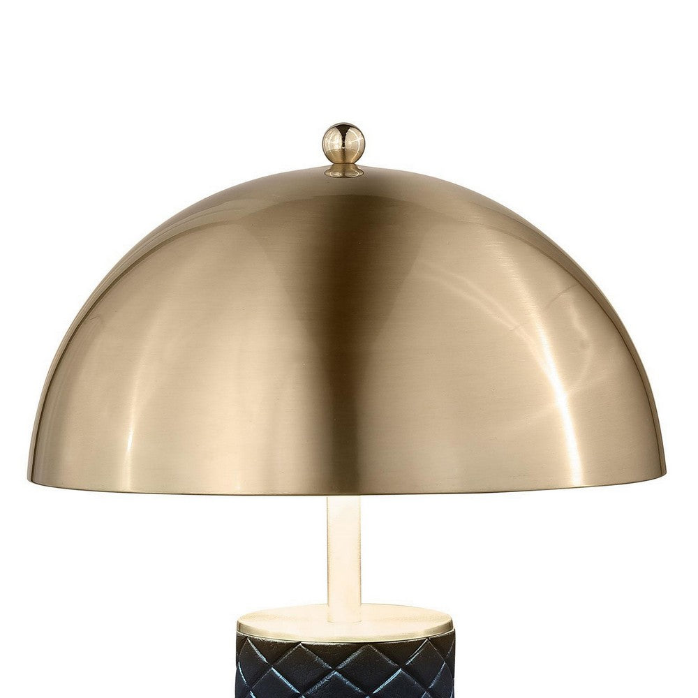 Eris Table Lamp Set of 2 with LED, Gold Dome Shade, Black Faux Leather -BM329180