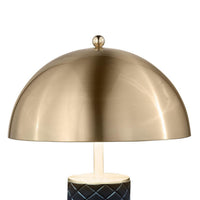 Eris Table Lamp Set of 2 with LED, Gold Dome Shade, Black Faux Leather -BM329180