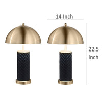 Eris Table Lamp Set of 2 with LED, Gold Dome Shade, Black Faux Leather -BM329180